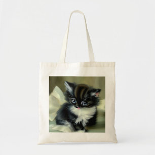 Vintage Black and White Kitten Tongue Sticking Out Tote Bag