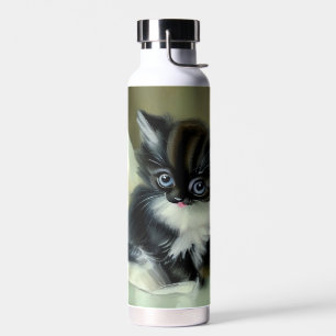 Vintage Black and White Kitten Tongue Sticking Out Water Bottle