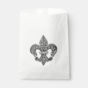 Vintage Black and White Lacy Fleur De Lis Favour Bag