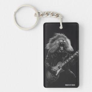 Vintage Black and White Lion Guitar Rock Keychain