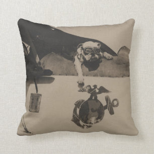 Vintage Black and White Military Bulldog Aviation Cushion