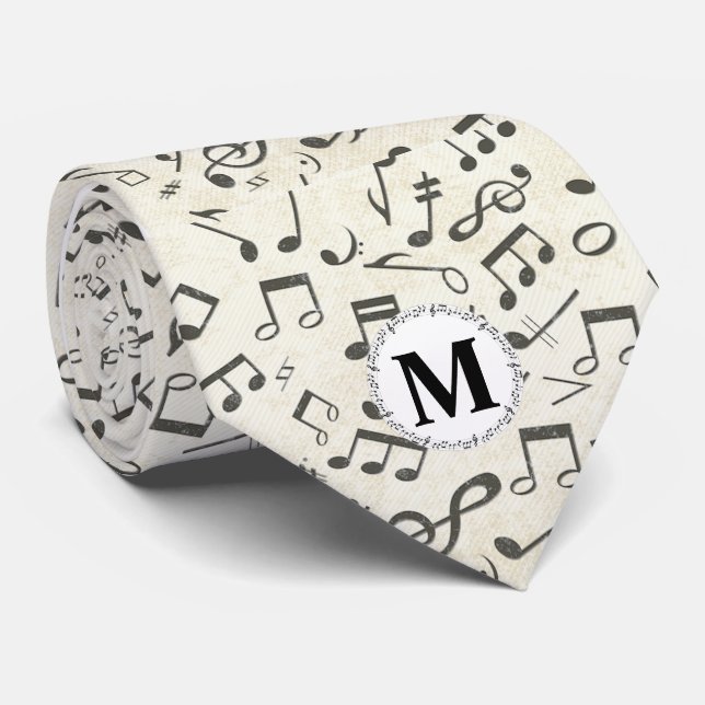 vintage black and white music note monogram tie (Rolled)