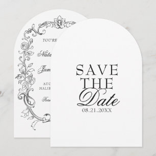 Vintage Black And White Old Money Arched Wedding Save The Date