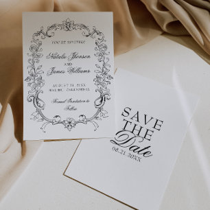 Vintage Black And White Old Money Fancy Wedding Save The Date
