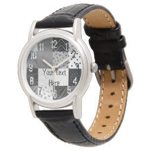 vintage black and white patchwork fabric watch