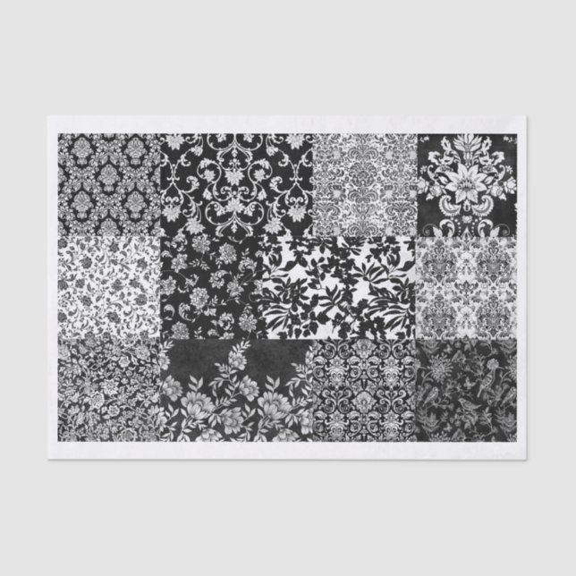 Vintage Black and White Pattern Collage Tissue Paper (Front)