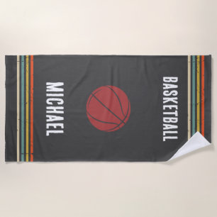 Vintage Black and White Personalised Basketball  Beach Towel