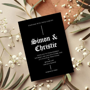 Vintage Black And White Retro Minimalist Wedding Invitation
