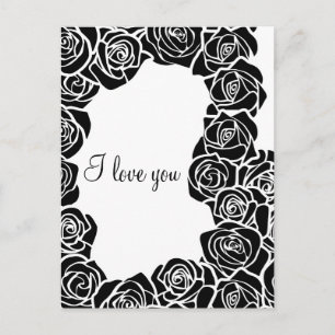 Vintage black and white rose 'I love you' Postcard