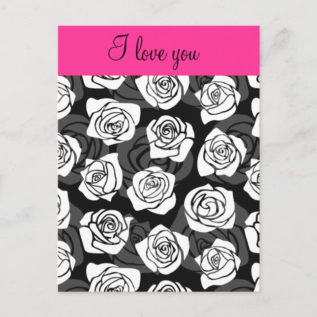 Vintage black and white rose 'I love you' Postcard (Front)