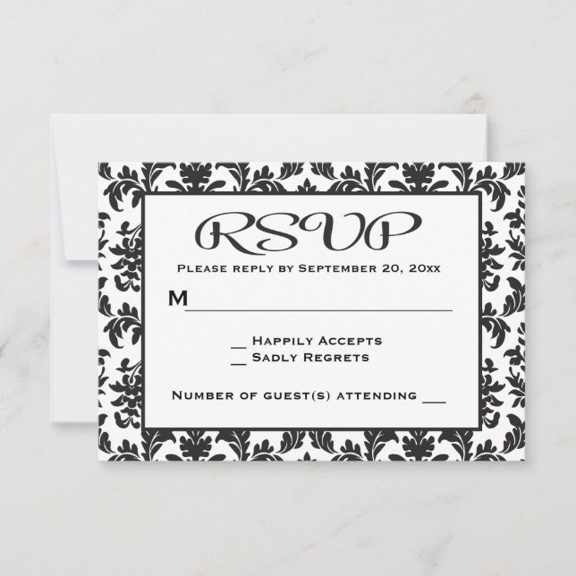 Vintage Black And White RSVP Damask Floral (Front)