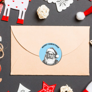 Vintage Black and White Santa Baby Blue Classic Round Sticker