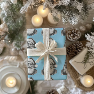 Vintage Black and White Santa Baby Blue Wrapping Paper