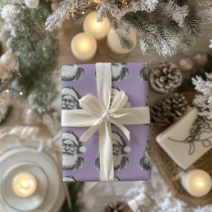 Vintage Black and White Santa Pale Purple Wrapping Paper