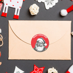 Vintage Black and White Santa Red Classic Round Sticker