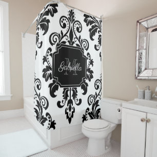 Vintage Black and White Shower Curtain