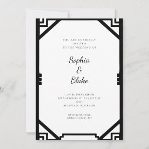 Vintage Black and White Simple Art Deco Wedding Invitation