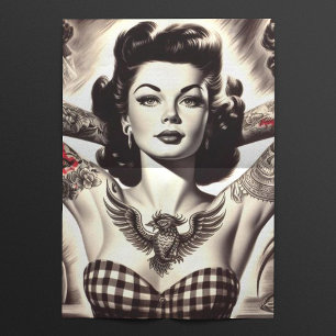 Vintage Black and White Tattooed Pin-up Drawing Tissue Paper