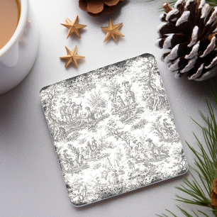 Vintage black and white toile de jouy pattern stone coaster