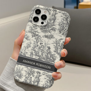 Vintage black and white toile de jouy printed iPhone 16 case