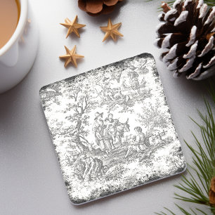 Vintage black and white tree toile de jouy printed stone coaster