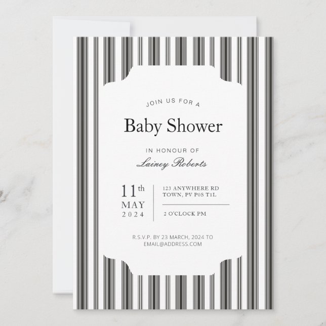 Vintage Black and White Vertical Balanced Stripe Invitation (Front)