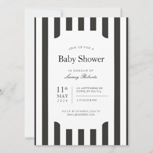 Vintage Black and White Vertical Candy Stripe Invitation