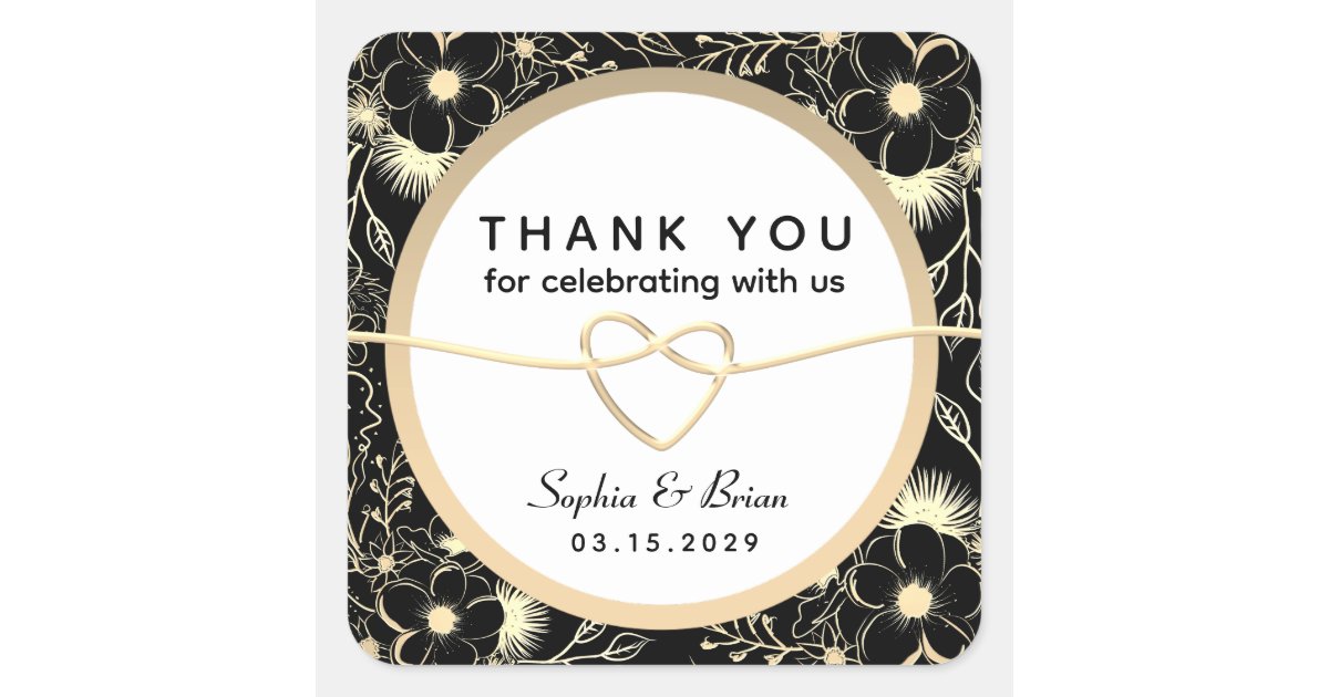 Vintage Black and White Wedding Thank You Square Sticker | Zazzle