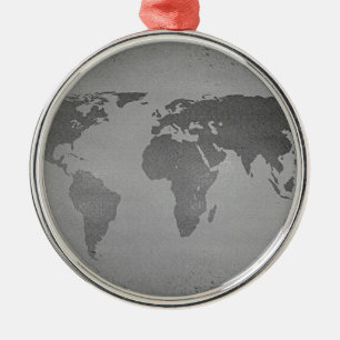 Vintage black and white world map metal ornament