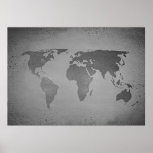 Vintage black and white world map poster