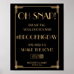 Vintage Black Art Deco Gatsby Hashtag Sign 8x10