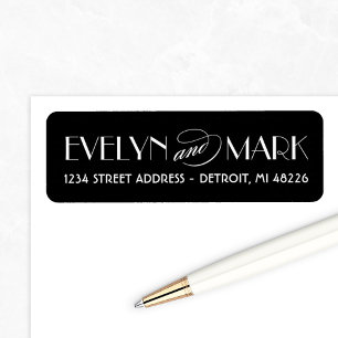 Vintage Black Art Deco Monogram Wedding Return Address Label