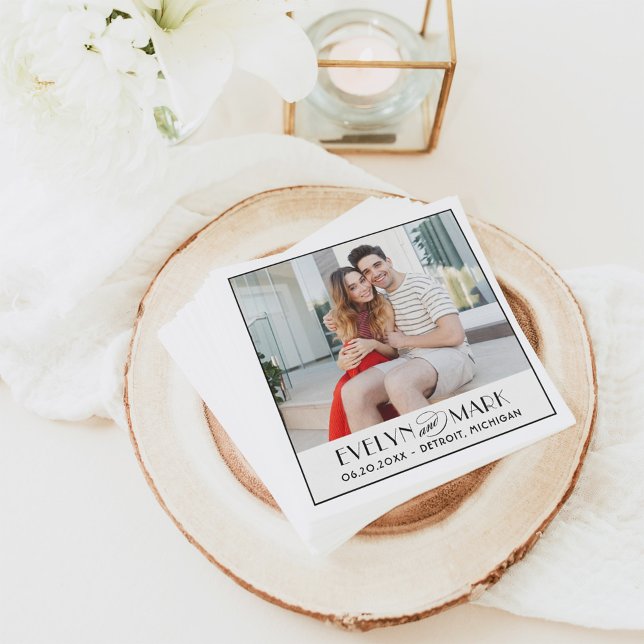 Vintage Black Art Deco Wedding Monogram Photo Napkin (Creator Uploaded)