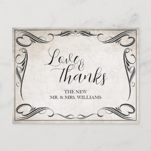 Vintage Black Art Deco Wedding ThankYou Holiday Postcard