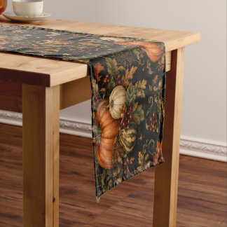 Vintage Black Autumn Harvest Botanical Pattern Short Table Runner