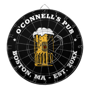 Vintage black beer glass custom photo name sign dartboard