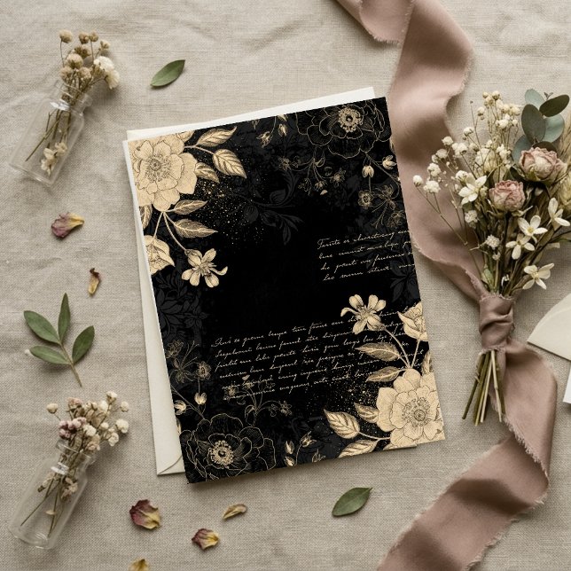 Vintage Black Beige Floral Script Scrapbook Paper (Creator Uploaded)