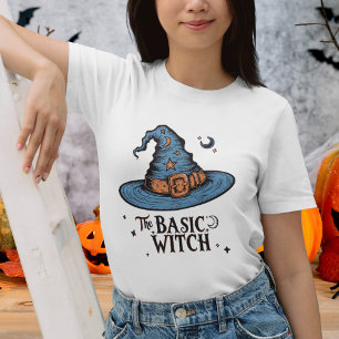 Vintage Black Blue Halloween Basic Witch Womens T- T-Shirt