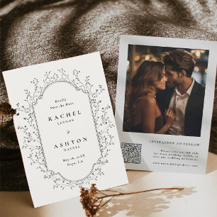 Vintage Black Botanical Frame Photo Save the Date