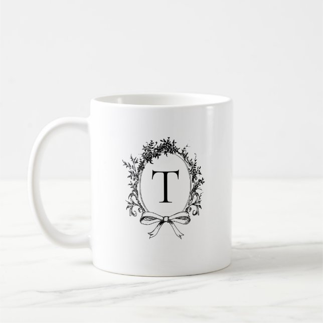 Vintage Black Botanical Monogram Coffee Mug (Left)
