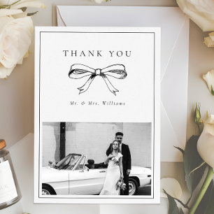 Vintage Black Bow Mr. & Mrs. Photo Folded Wedding Thank You Card