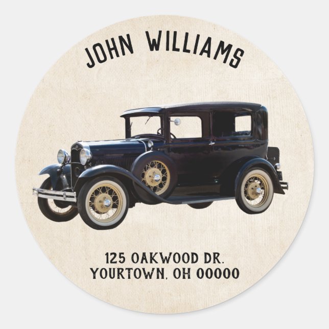 vintage black car classic round sticker (Front)
