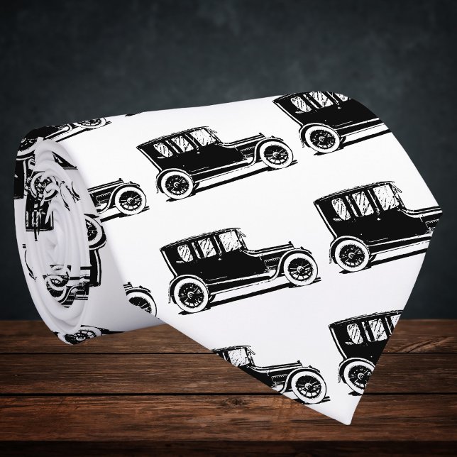 Vintage Black Car Illustration Tie (Creator Uploaded)