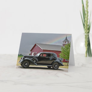 Vintage Black Car With Rainbow Card