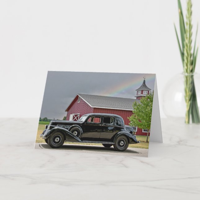 Vintage Black Car With Rainbow Card (Front)