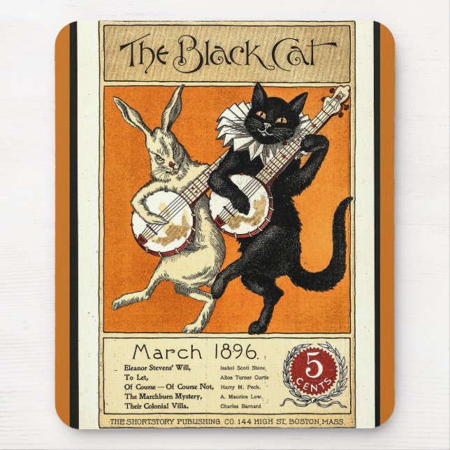 Vintage Black Cat and Bunny Musicians Mouse Pad (Front)