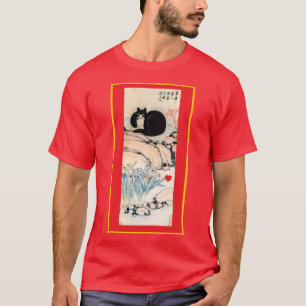 Vintage Black Cat and Narcissus Art by Zhu Ling T-Shirt