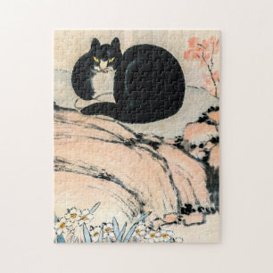 Vintage Black Cat and Narcissus by Zhu Ling Jigsaw Puzzle