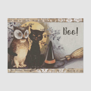 Vintage Black Cat and Owl Halloween Tissue Paper