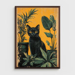 Vintage Black Cat and Potted Plants Poster<br><div class="desc">Vintage Black Cat and Potted Plants Poster.</div>